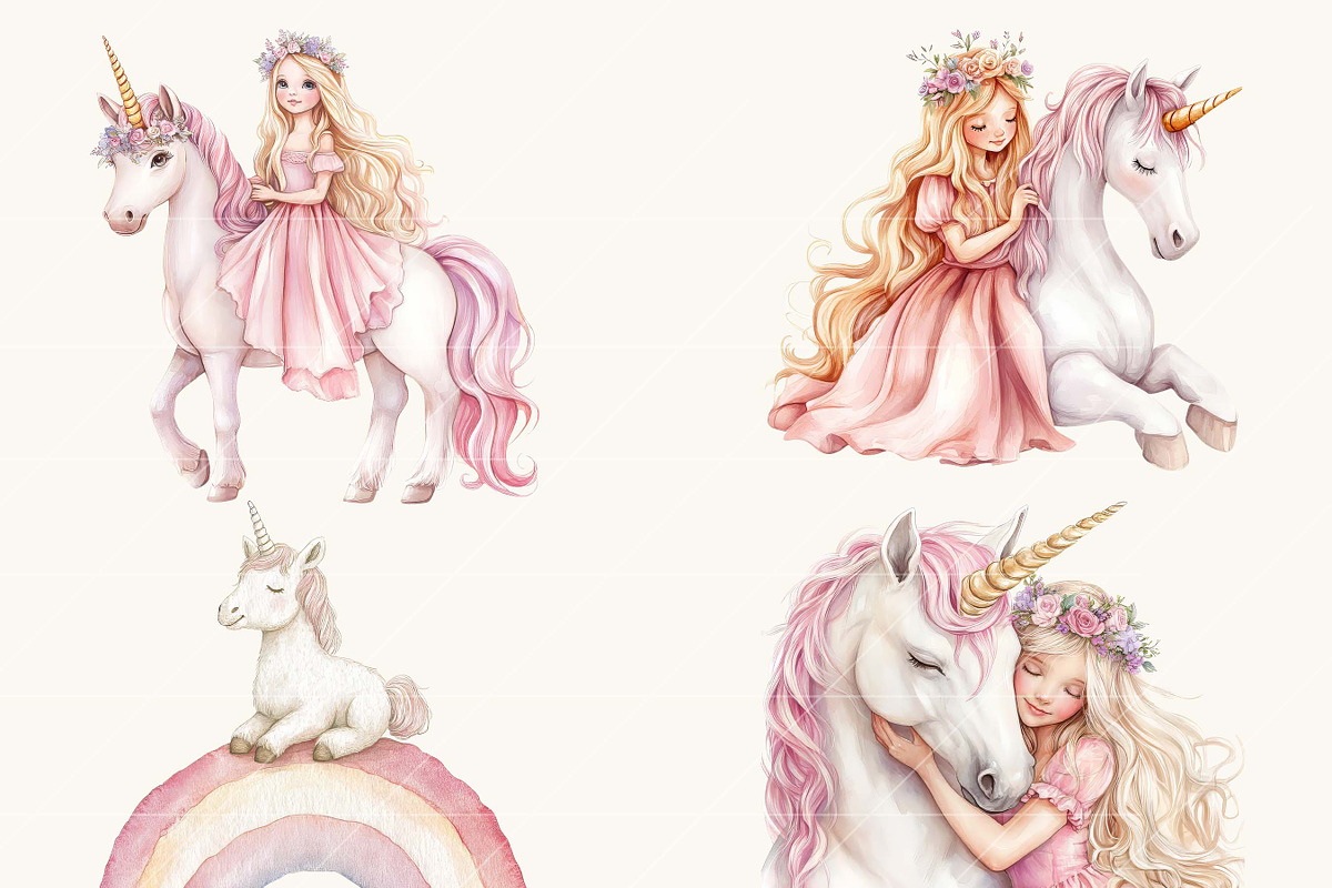 Watercolor Unicorn Fairy Clipart, an Animal Illustration by SparkyDesignsUS (Photo 5 of 9)