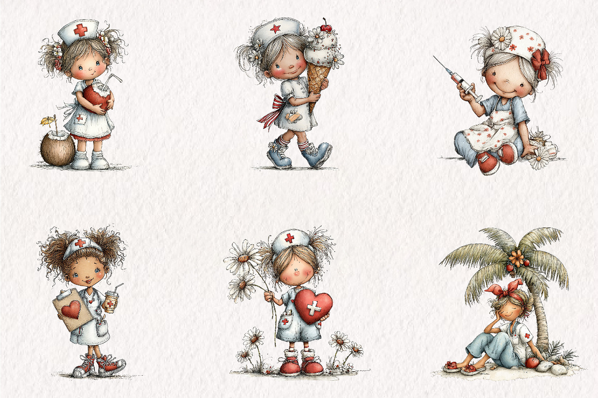 Whimsical Summer Nurse PNG Clipart, a Seasonal Illustration by CreationArt (Photo 3 of 7)