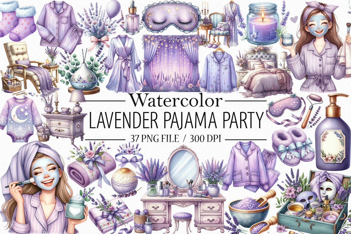 Lavender Pajama Party Spa Day Clipar, an Illustration by Libby Wishes (Photo 1 of 7)