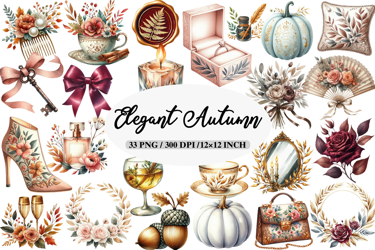 Watercolor Elegant Autumn Clipart, an Illustration by Daily.Designs (Photo 1 of 5)