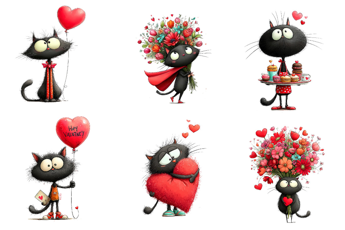 whimsical cats valentines day clipar, an Illustration by CreationArt (Photo 3 of 6)