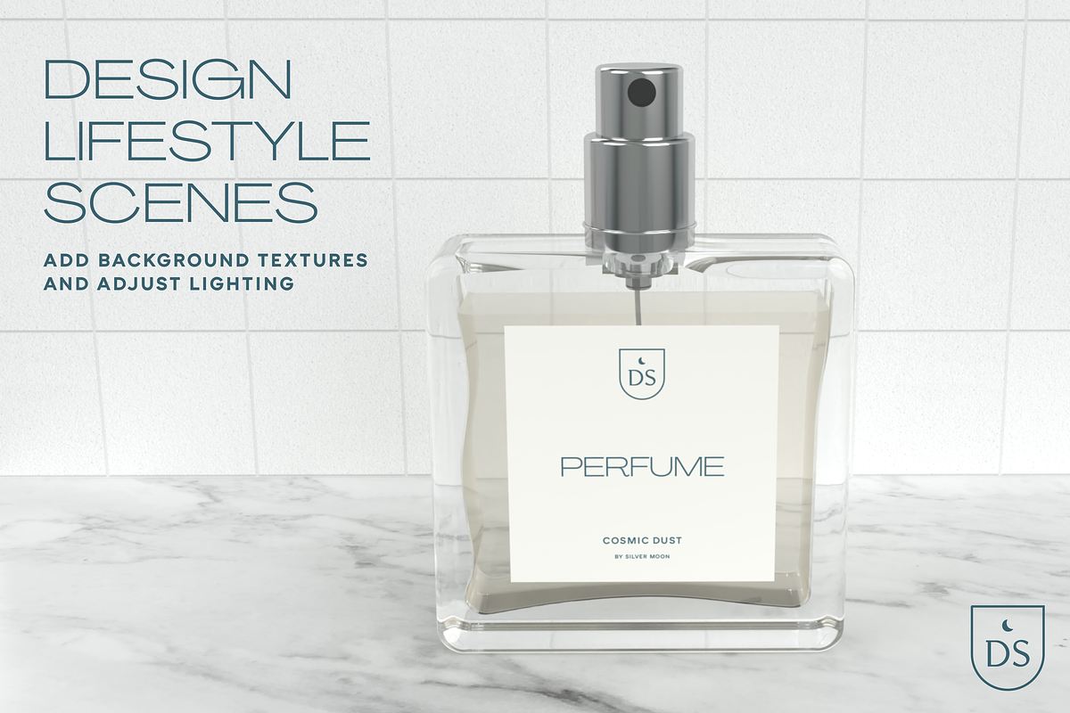 3D Perfume Packaging Mockup, a Packaging Mockup by Silver Moon Design School (Photo 3 of 5)