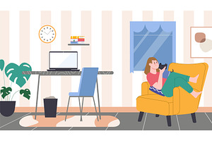 Woman rest in chair. Girl with, a Person Illustration by LadadikArt
