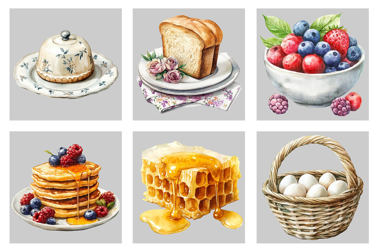 Cottagecore Breakfast Clipart Set PN, an Illustration by Black Bird Studio (Photo 3 of 5)