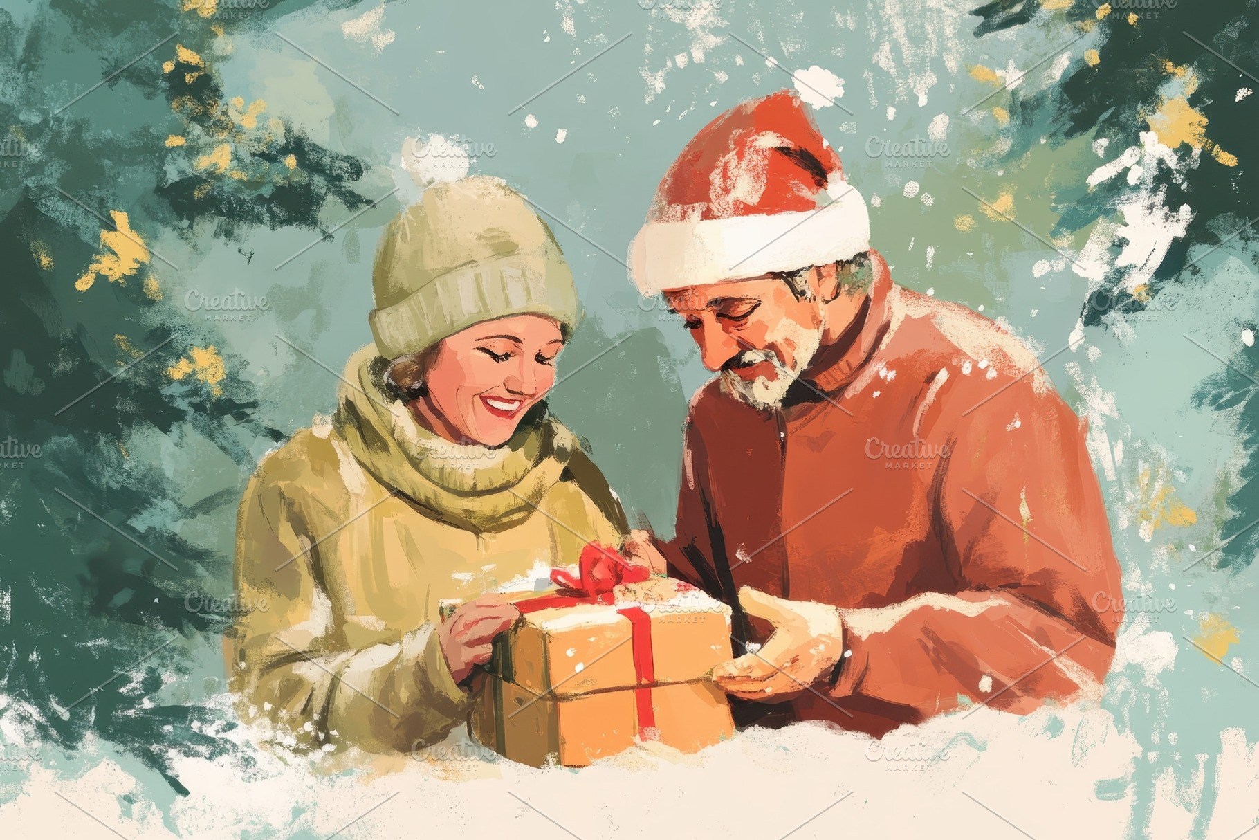 Couple joyfully opening a Christmas, a Photo by Iftikhar Alam