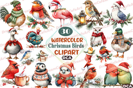 Christmas Birds Sublimation Clipart