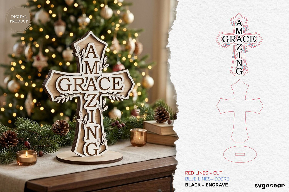 Christian Standing Cross SVG Bundle, a Decorative Illustration by svgocean (Photo 3 of 11)