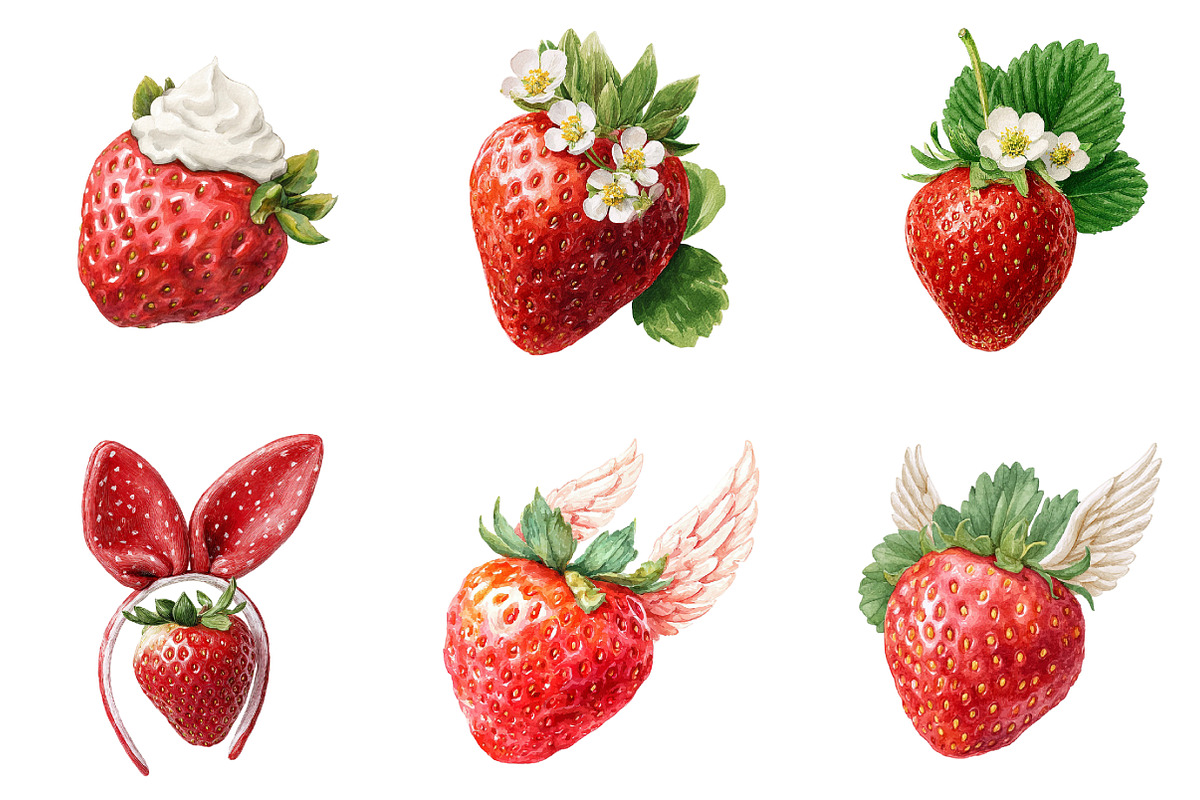 Watercolor Sweet Strawberry Clipart, an Illustration by DreamArtGraphic (Photo 4 of 4)