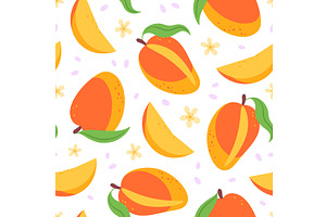 Juicy mango seamless pattern, a Food Illustration by LadadikArt