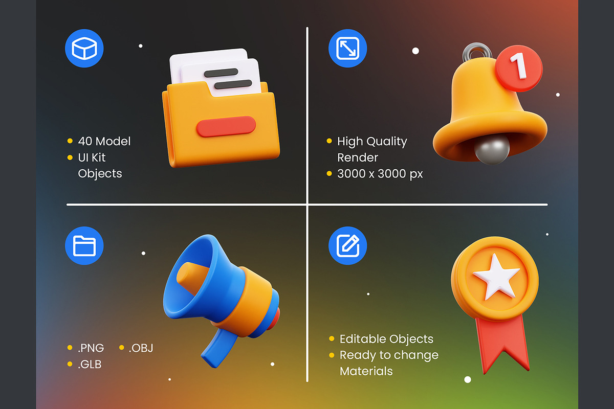 UI KIT Elements 3D Icons, an Object 3D Model by Rakata Studio (Photo 2 of 7)