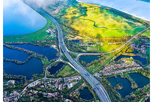 Aerial view of a motorway in England, a Transportation Photo by Leonid Andronov