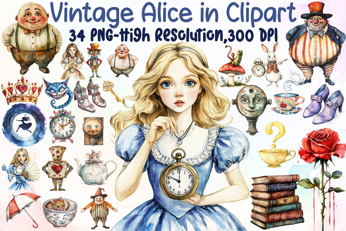 Vintage Alice in Wonderland Clipart, an Illustration by Sublimation Artist (Photo 1 of 6)