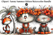 Funny Summer Kitten Watercolor, a Seasonal Illustration by CreationArt (Thumbnail 1 of 4)