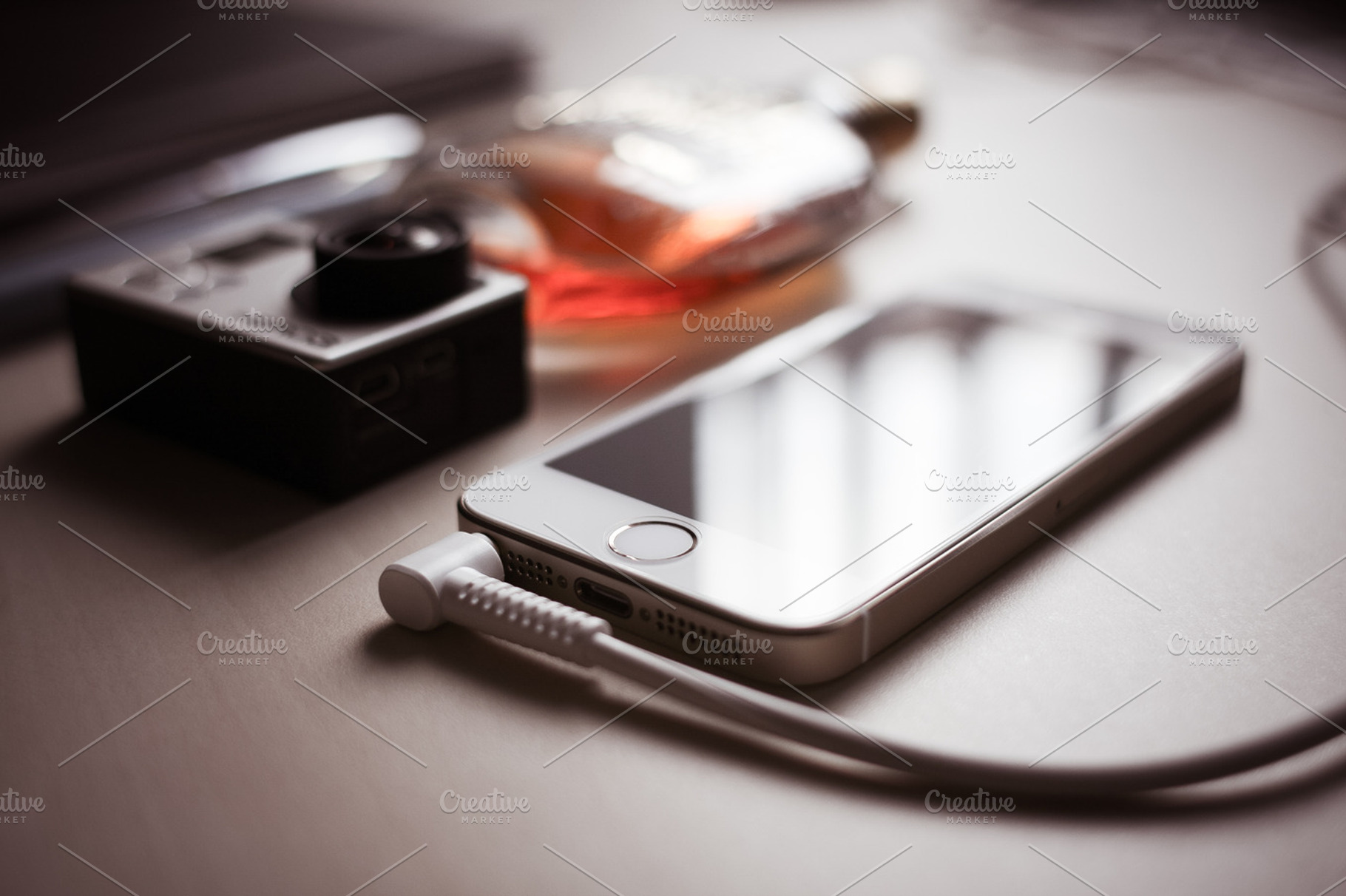 Iphone With Headphones Detail Containing Iphone Desk And Headphones