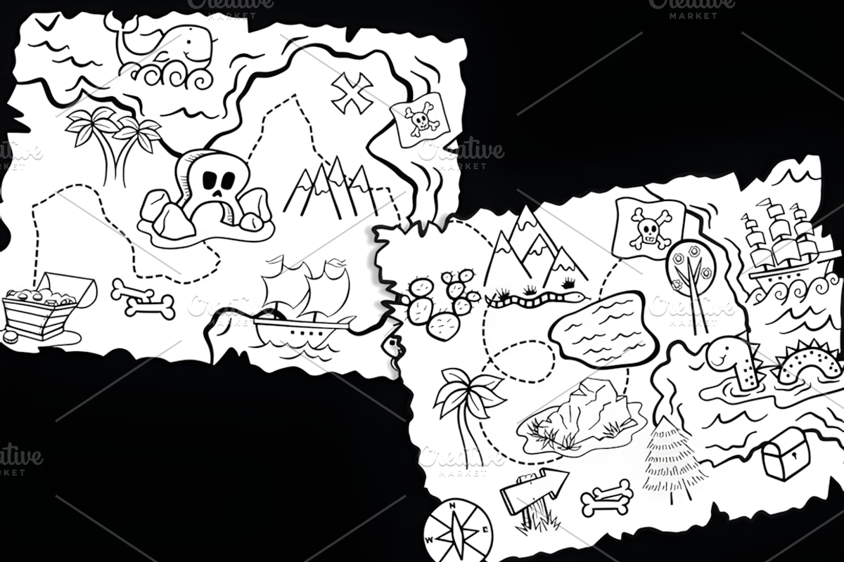 Treasure Map Adventure Coloring Page, a Decorative Illustration by ...