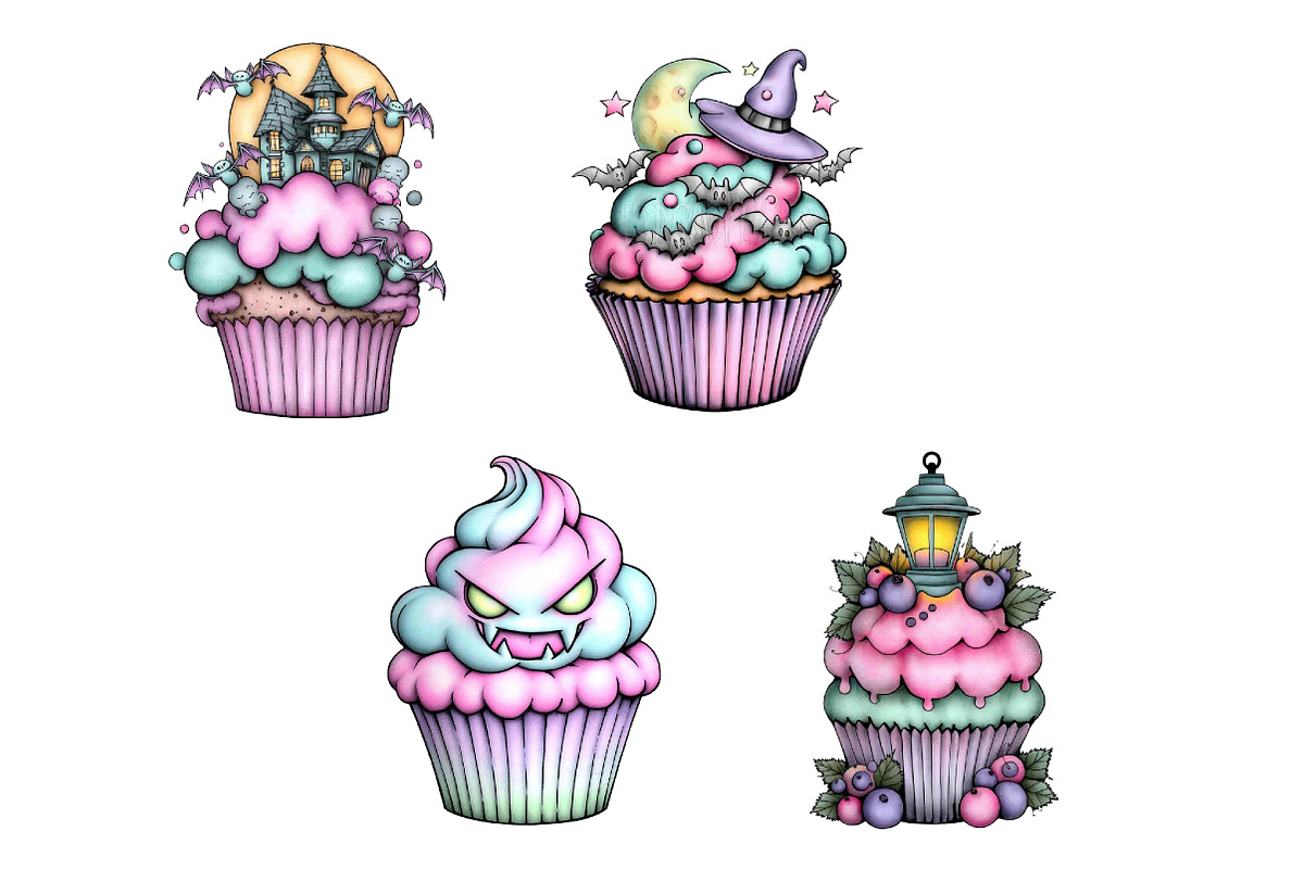 Whimsical Halloween Cupcake Clipart, a Seasonal Illustration by Creative Art (Photo 7 of 7)