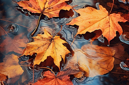 Autumn leaves in puddle. Fallen leaves. Generative AI, a Nature Photo by AlyaAnd