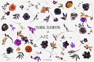 Halloween Watercolor Floral Clipart