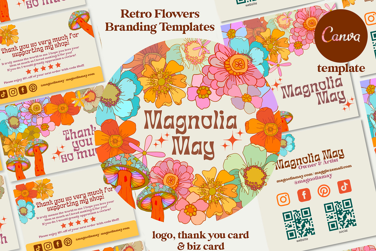 Retro Flowers Logo Canva Template, a Branding & Logo Template by Dear Darling Design (Photo 1 of 7)