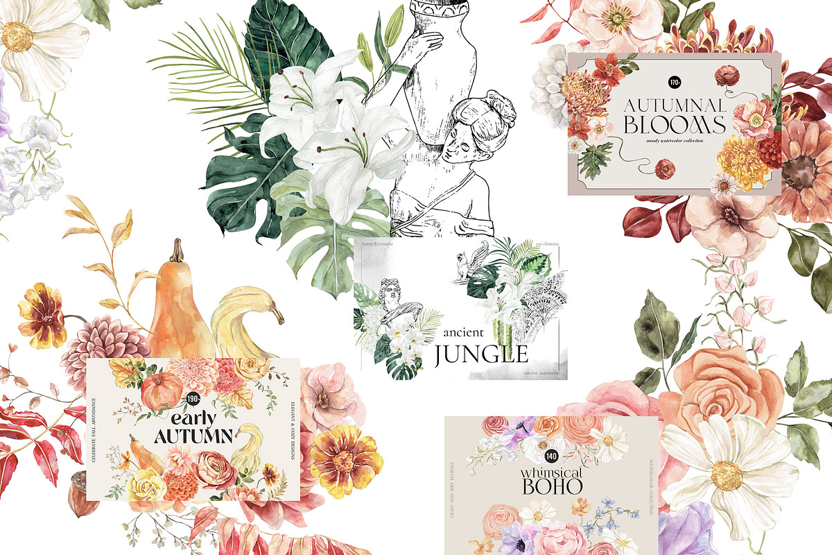Watercolor Floral BUNDLE handpainted, an Illustration by SunnyAfternoons (Photo 8 of 10)