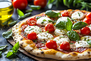 Margherita pizza with mozzarella and, a Food & Drink Photo by Photostock