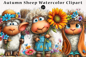 Autumn Sheep Watercolor Clipart, a Seasonal Illustration by CreationArt