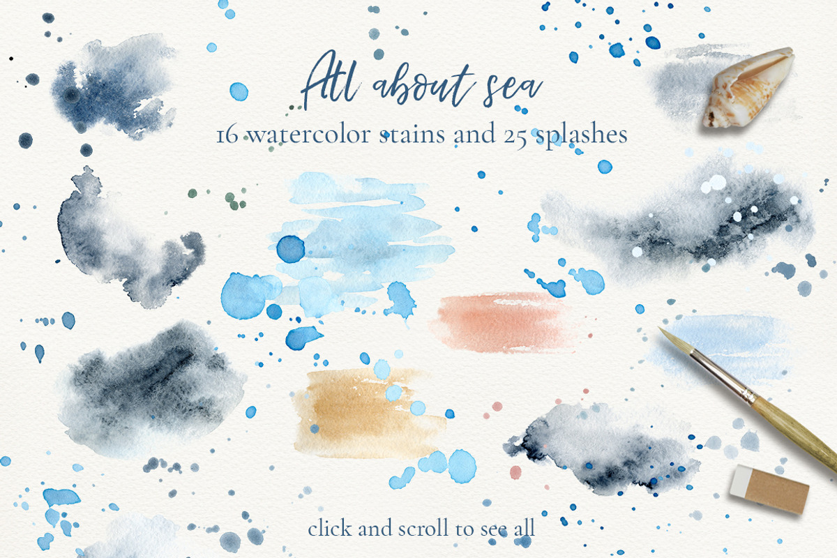 All about sea - watercolor clipart, a Decorative Illustration by long summer (Photo 12 of 13)
