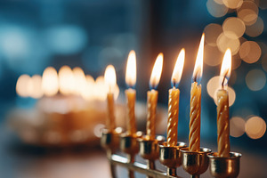 Lit menorah candles for Hanukkah celebration, a Holiday Photo by AlyaAnd