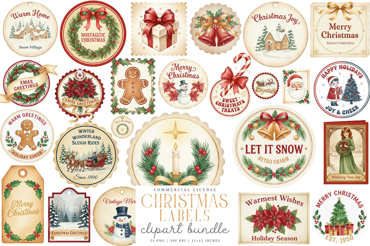Vintage Christmas Quotes Labels PNG, an Illustration by SinaCreation (Photo 1 of 7)