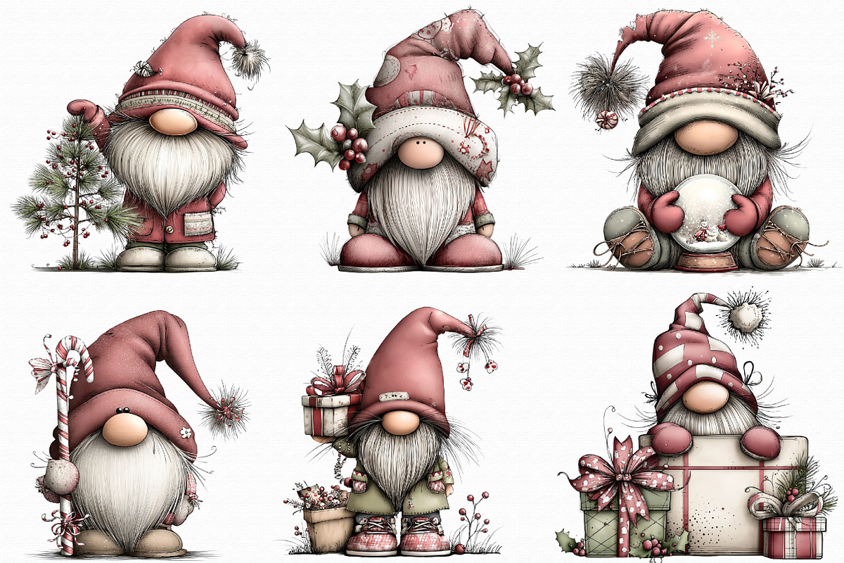 Whimsical Christmas Gnome Clipart, an Illustration by Libby Wishes (Photo 3 of 6)