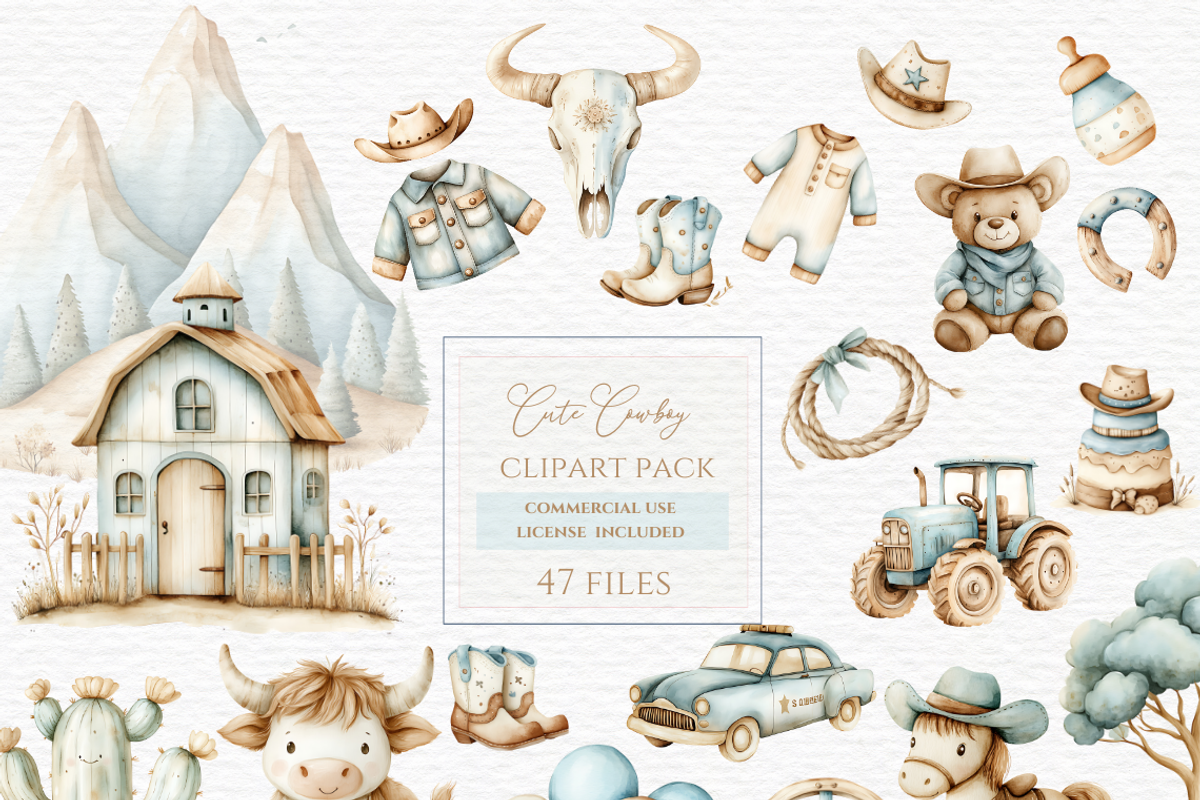 Baby cowboy boot clipart, Watercolor, a Decorative Illustration by Invite to Clipart (Photo 1 of 6)