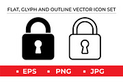 Padlock Icons Vector Set Black White, an Outline Icon by Artonix (Thumbnail 1 of 2)