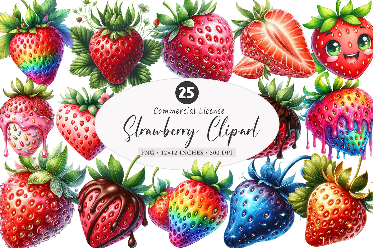 Watercolor Strawberry Clipart PNG, an Illustration by SinaCreation (Photo 1 of 5)