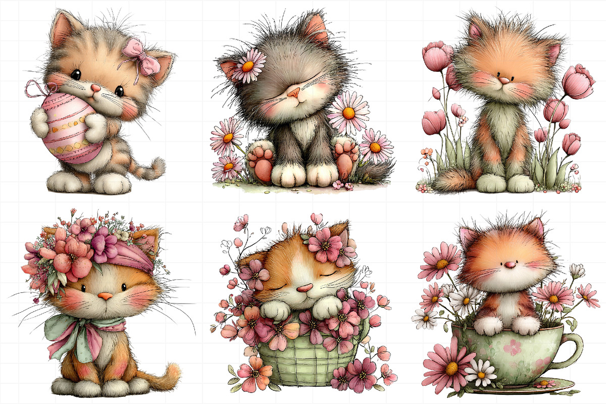 Whimsical Spring Cat Clipart, an Illustration by Daily.Designs (Photo 3 of 7)