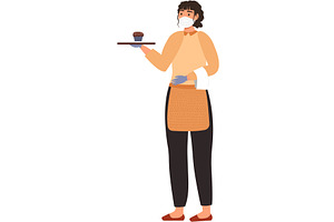 Woman waiter in mask apron vector, a Person Illustration by vectorpointstudio