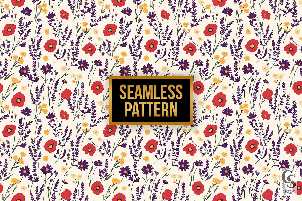 Lavender & Poppy Flowers Patterns, a Pattern Graphic by Creative Store (Photo 3 of 5)