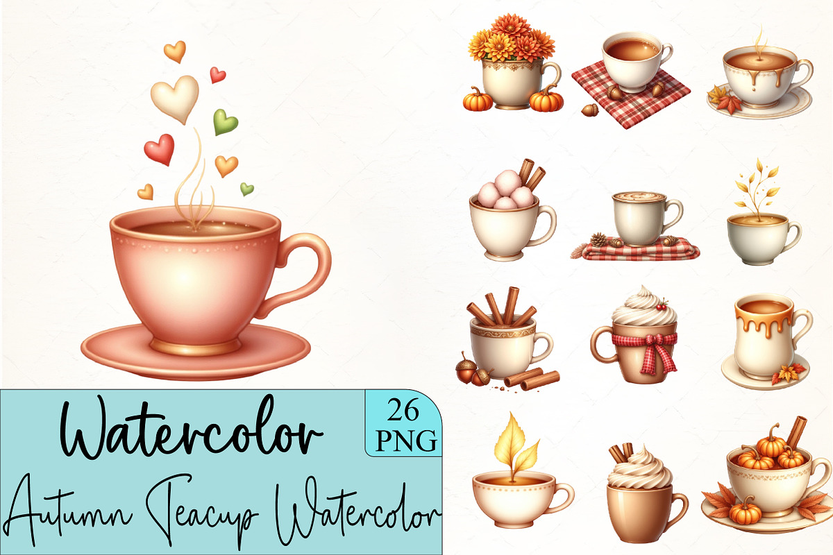 Autumn Teacup Watercolor Clipart, an Illustration by CrexoraLab (Photo 1 of 5)