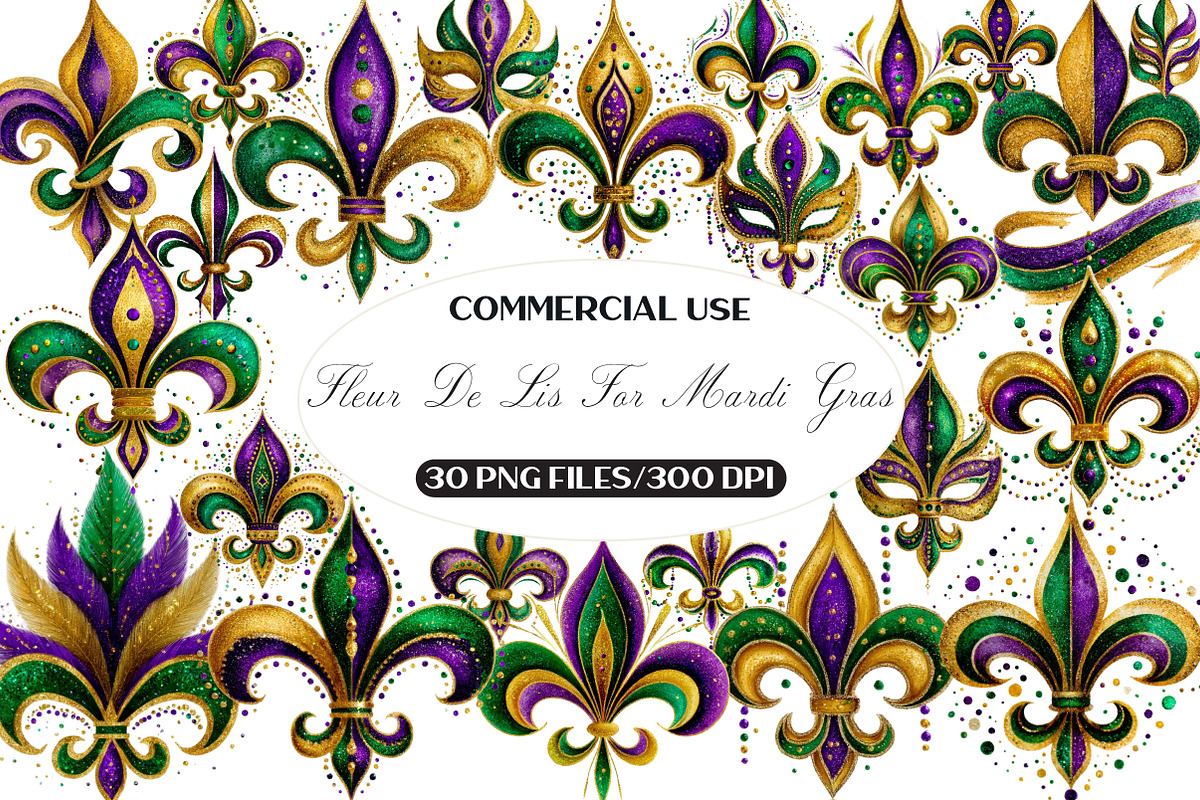 Fleur De Lis For Mardi Gras Clipart, an Illustration by Black Bird Studio (Photo 1 of 6)
