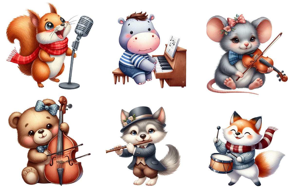 Kawaii Musical Animal Clipart Bundle, an Illustration by CreationArt (Photo 4 of 5)