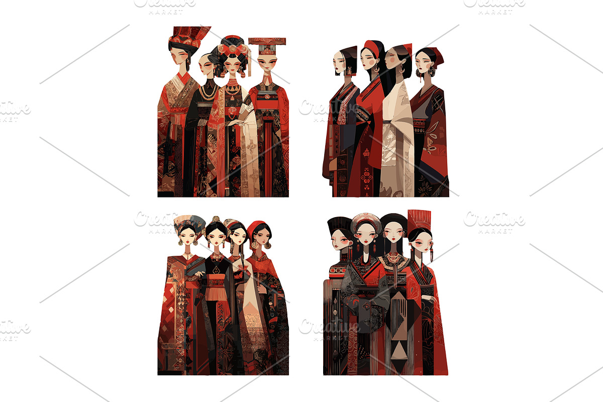 Group women wearing traditional, an Object Illustration by Onyx