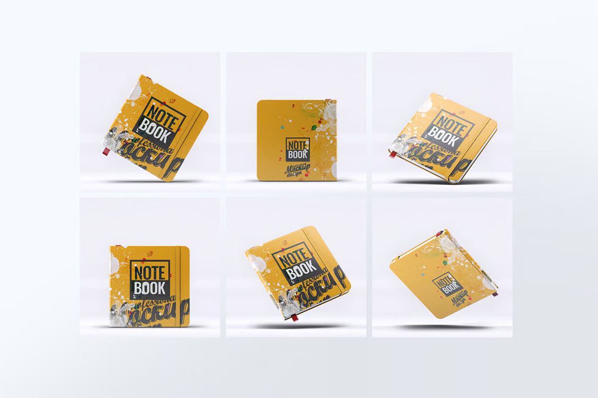 Square Notebook Mock-Up, an Advertising Mockup by DesignRushMarket (Photo 1 of 7)