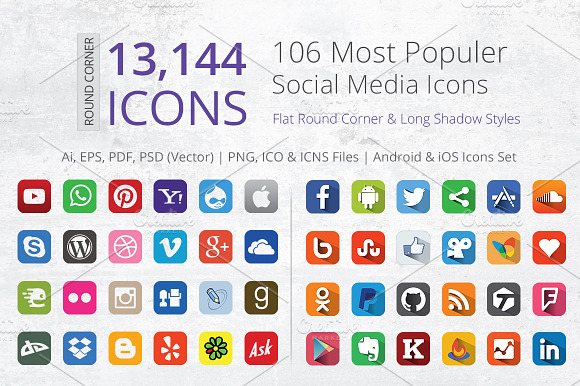 212 Round Corner Social Media Icons