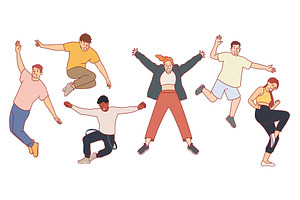 Happy people jump up. Energetic, a Person Illustration by YummyBuum