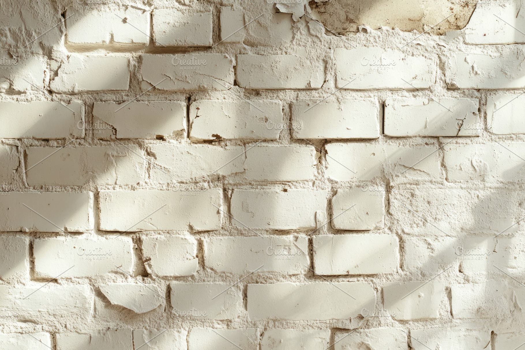 Close-up of a weathered white brick wall with soft shadows, showcasing texture, a Background Photo by ImageMir