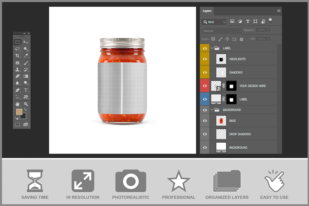 Glass Jar with Tomato Mockup PSD, a Packaging Mockup by Bruno's Shop (Photo 3 of 4)