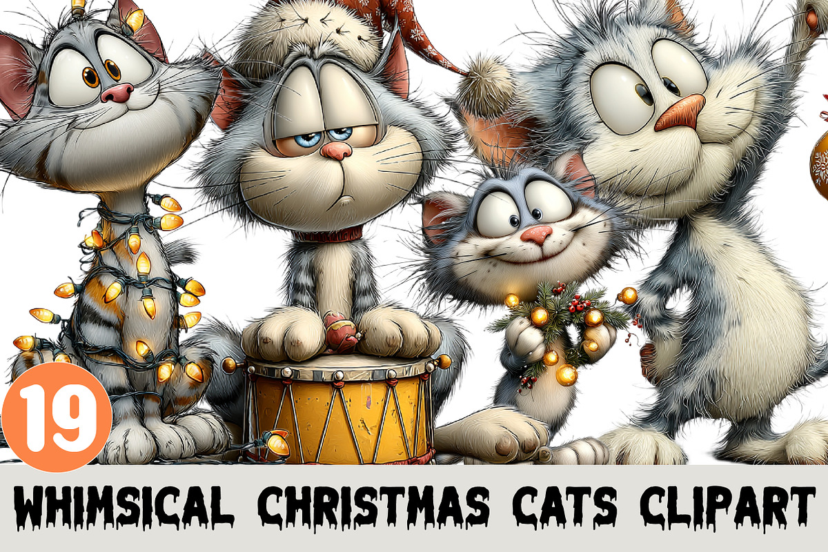 Whimsical Christmas Cats Clipart, a Graphic by CitraGraphics (Photo 1 of 4)