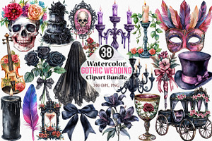 Watercolor Gothic Wedding Clipart, an Illustration by Canvas Craft