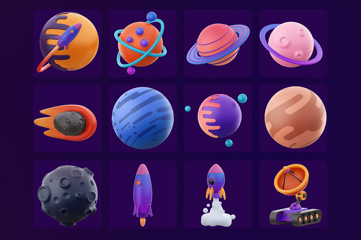 3D space icon pack, a Templates & Theme by Dope Design (Photo 8 of 9)
