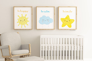 Be Happy Smile Calm Nursery Print