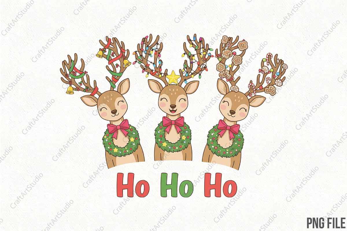 Ho Ho Christmas Deer Pink Bow Girly, an Illustration by CraftArtStudio (Photo 1 of 4)